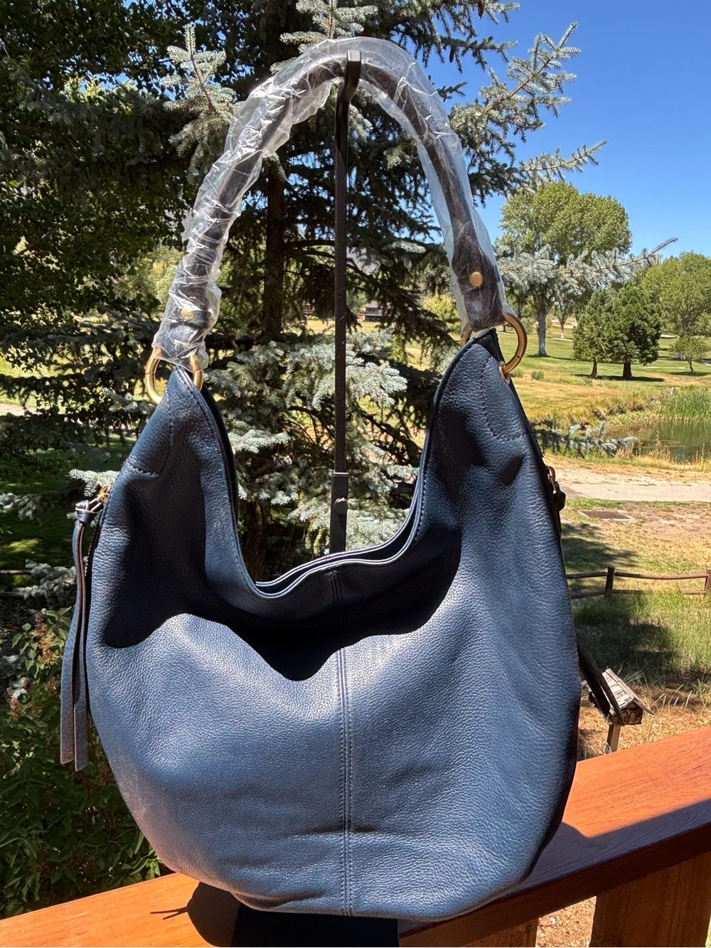 Silpada pebble Leather Hobo Shoulder Bag - Navy Blue